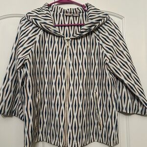 Chico's Blue and White Patterned Zip-Up Hoodie